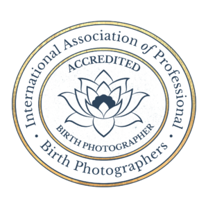 Row of circular professional photography association accreditation badges with crown and lotus symbols in gold and blue.