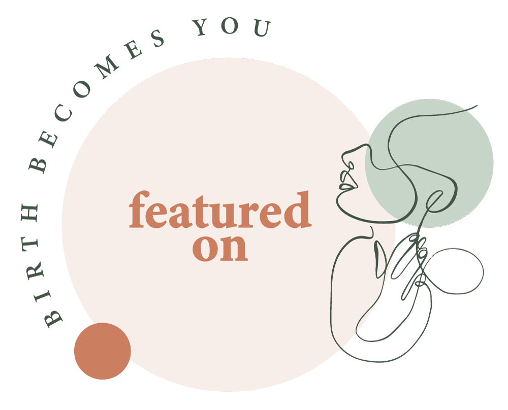 Minimalist line art logo featuring 'featured on' text in terracotta with a profile sketch on mint green circle.