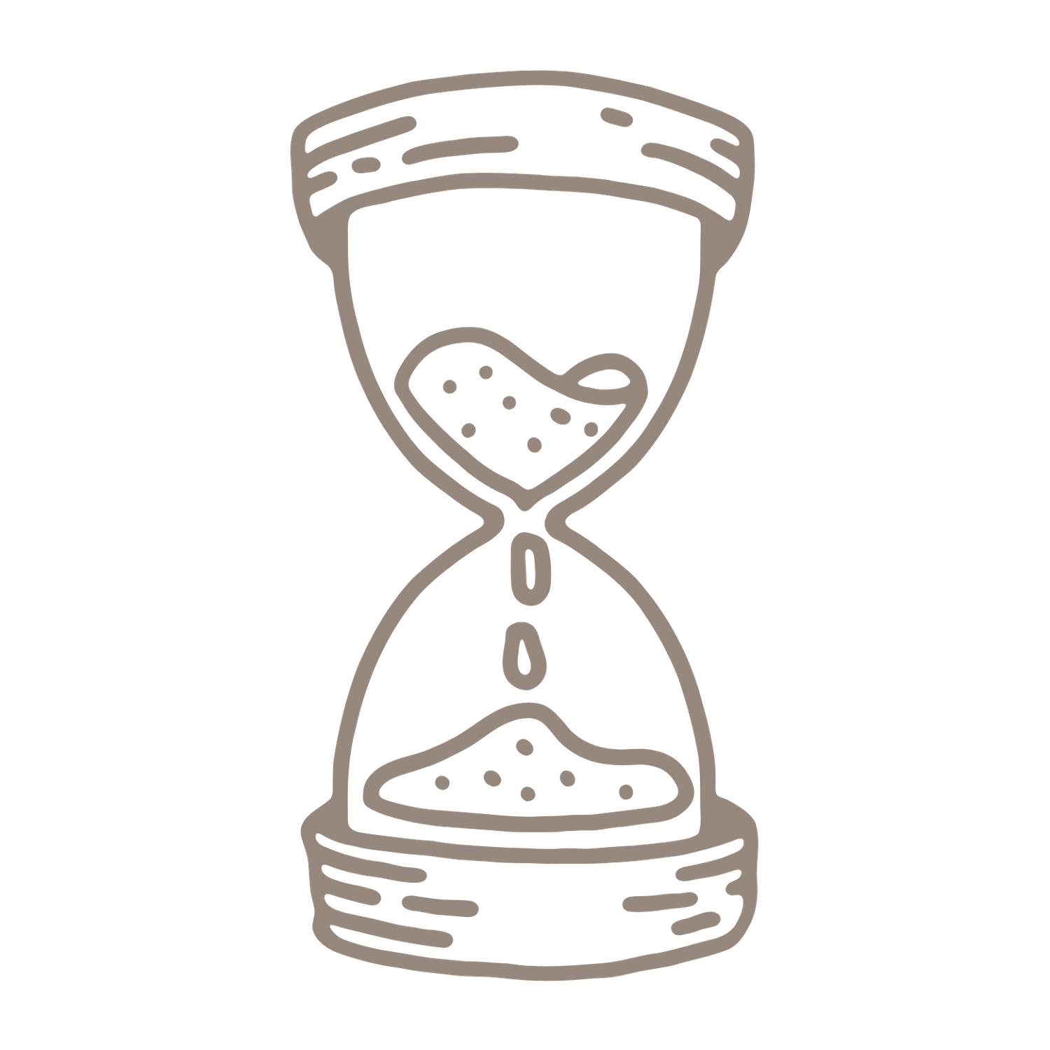 Line drawing of an hourglass with stars and dots inside.
