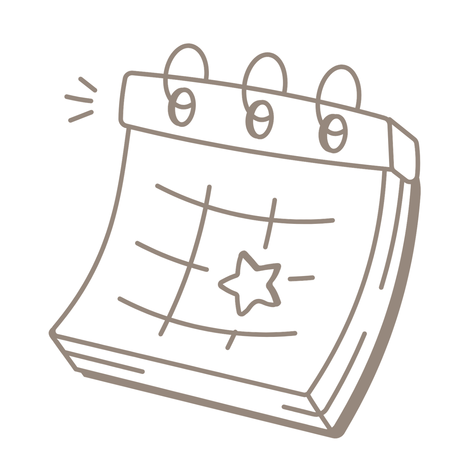 Hand-drawn calendar page with a star marked date and spiral binding.