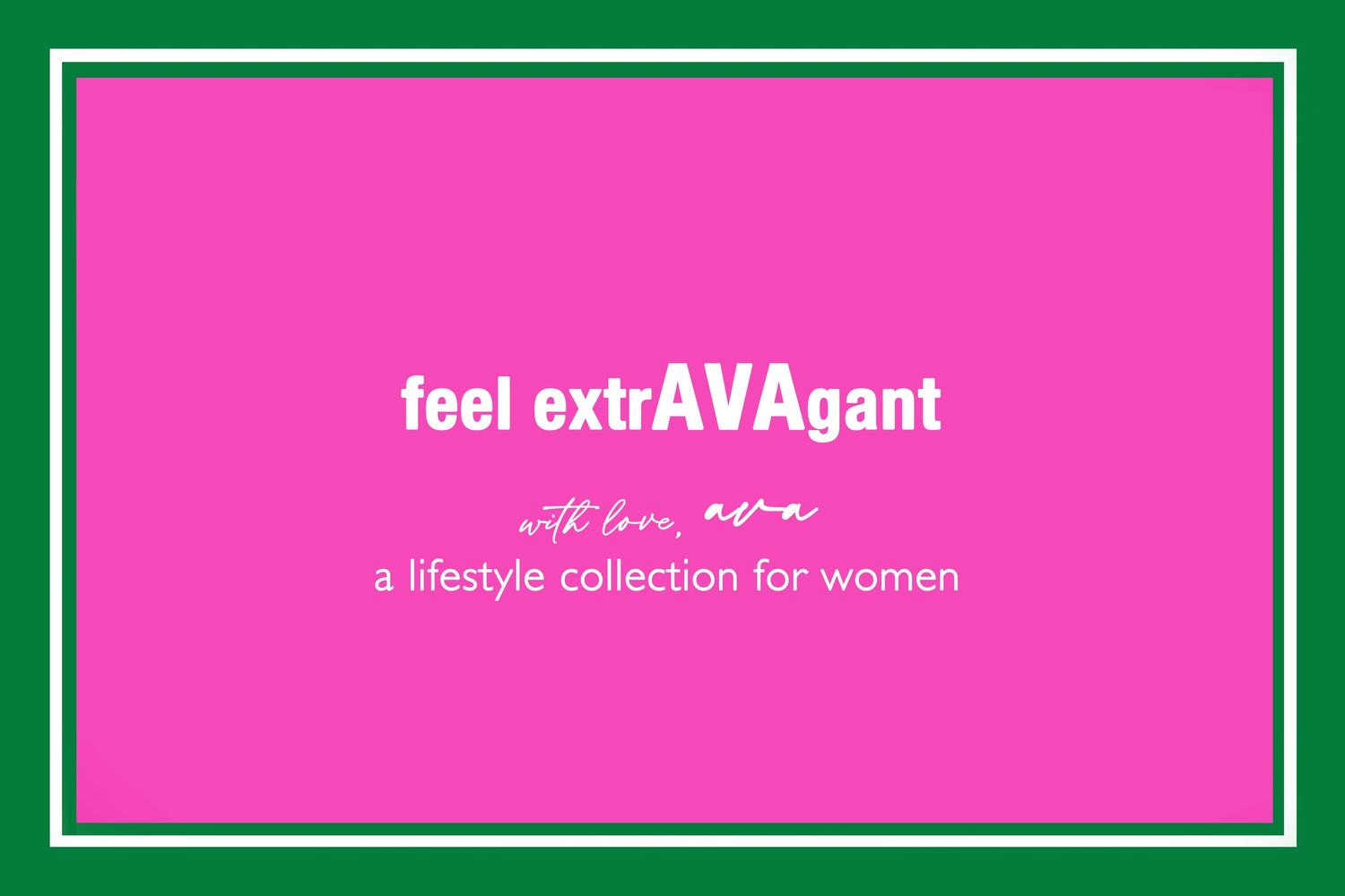 Pink and green business card design with 'feel extrAVAgant' text.