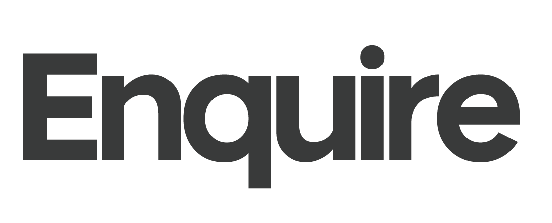 Black text showing the word 'Enquire' in a bold sans-serif typeface against white background.