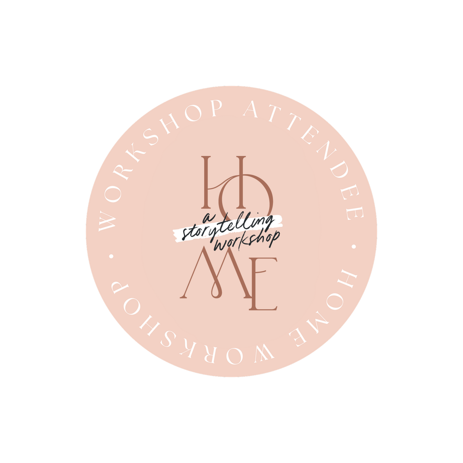 A circular pink logo design featuring the text 'HOME' with an elegant minimalist aesthetic on a light blush background.