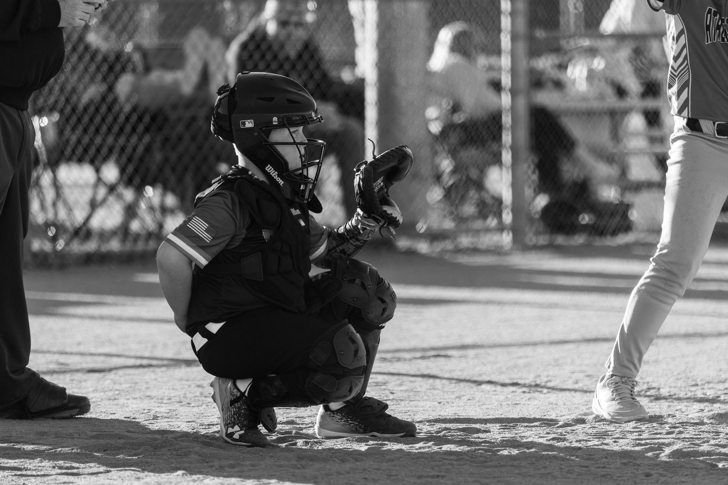 Black & White Catcher - Baseball