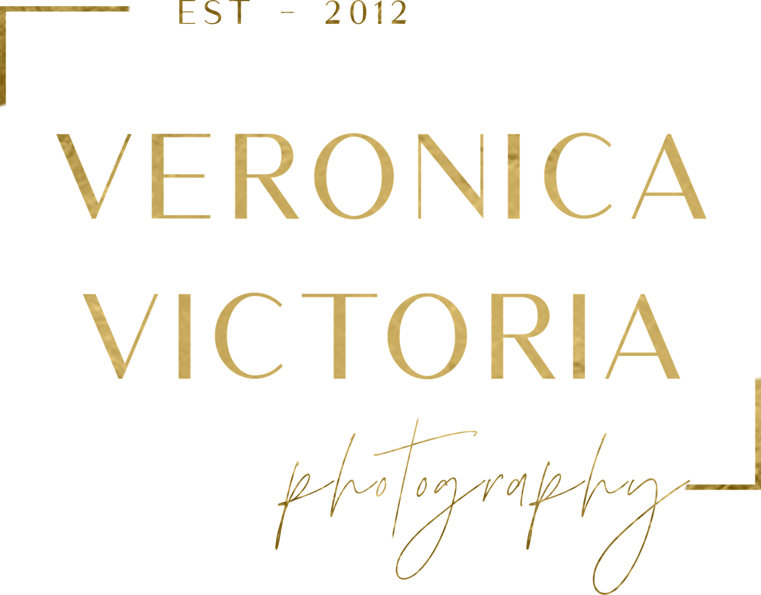 Modern photography logo design with 'Veronica Victoria Photography' in elegant gold text against white background.