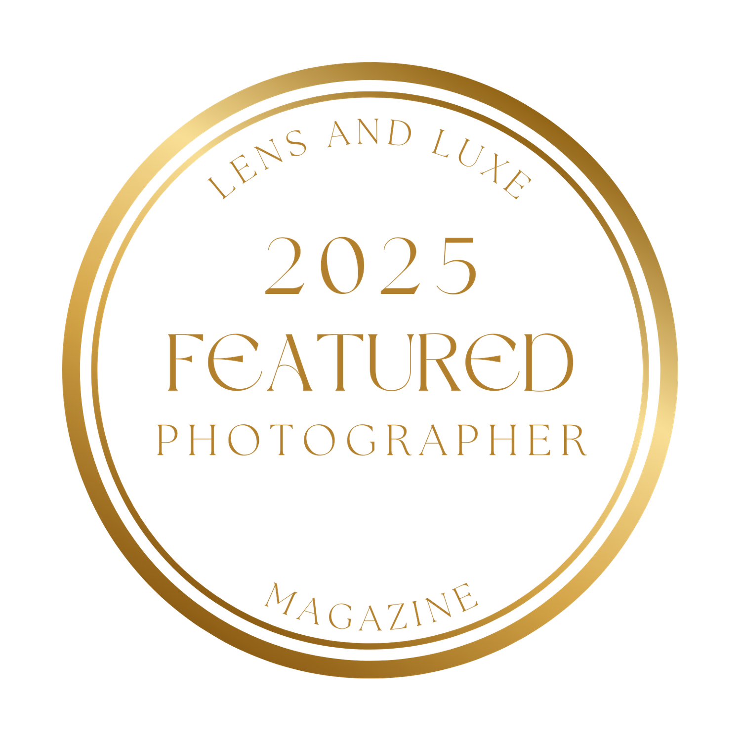 Six golden oval badges or seals arranged in a row showing awards and photographer recognition.