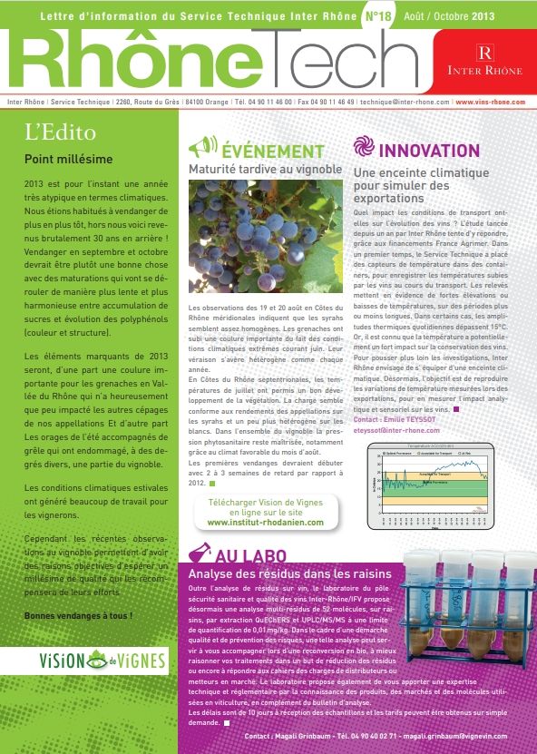 newsletter RhôneTech d'Inter Rhône et Institut rhodanien service technique vigne et vin
