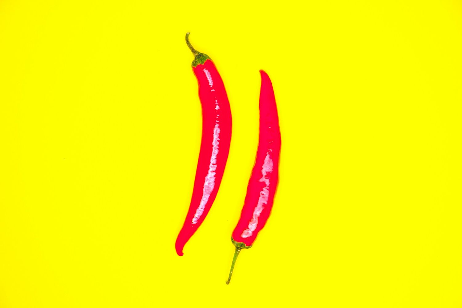 Dessin de deux piments rouges en position verticale, sur fond jaune vif (logo)