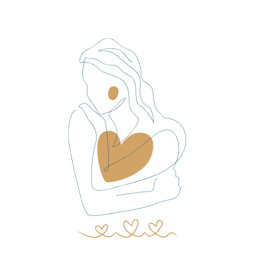 Simple line art collection of abstract minimalist faces and body silhouettes in tan and blue colors.
