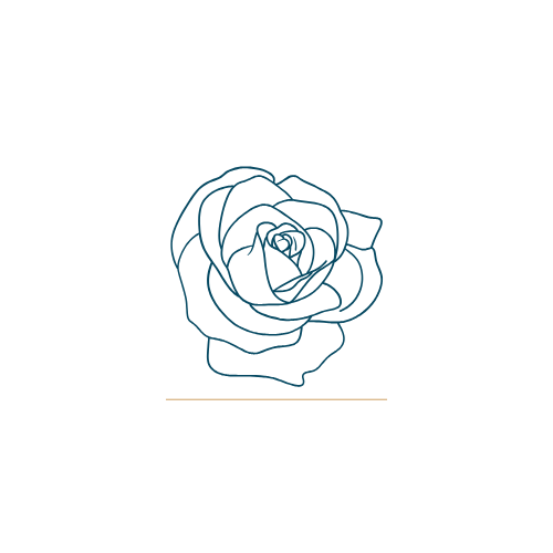 Simple line drawings of roses in blue outline style arranged horizontally across the image.