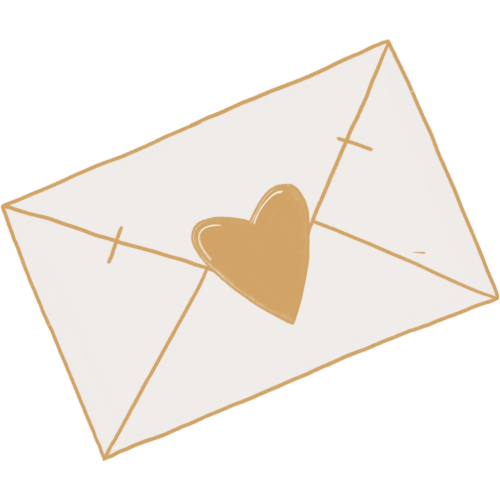 A white envelope sealed with a golden heart sticker, illustrated in a simple minimalist style.