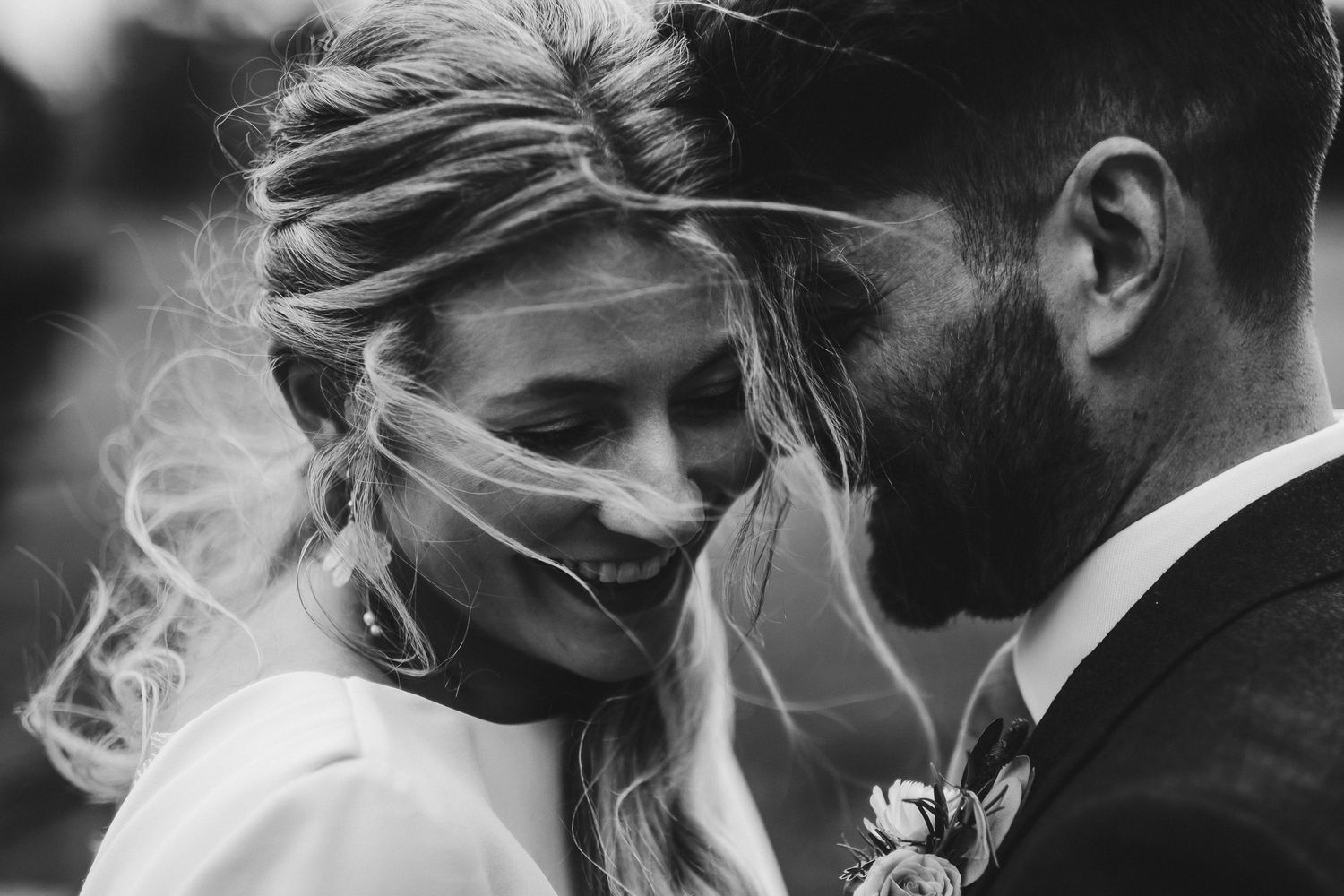 Intimate black and white wedding portraits with romantic atmosphere.