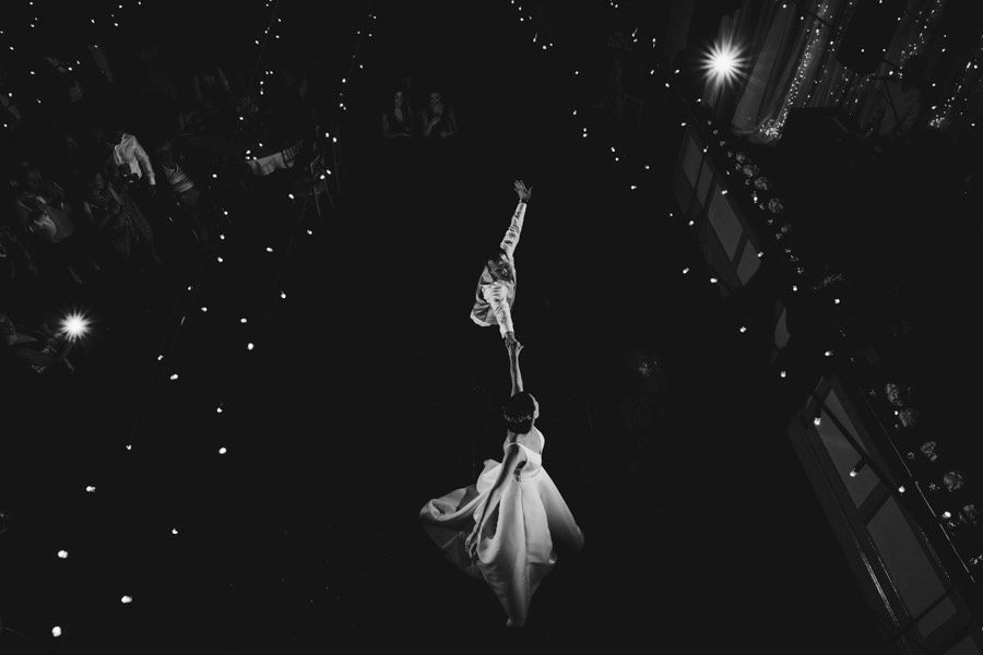 Starlit night sky with twinkling lights and ethereal decorations creating a magical atmosphere.