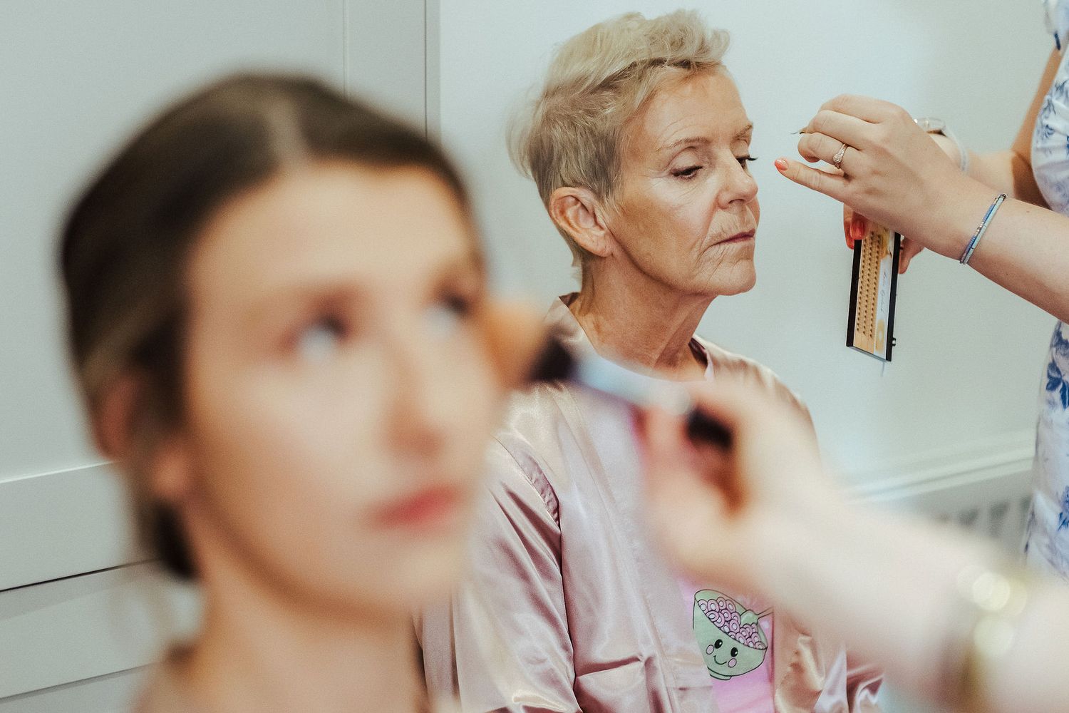 Getting ready scene with beauty preparations before a special event.
