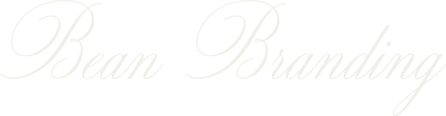 Elegant cursive text logo reading 'Bean Branding' in white against dark background.
