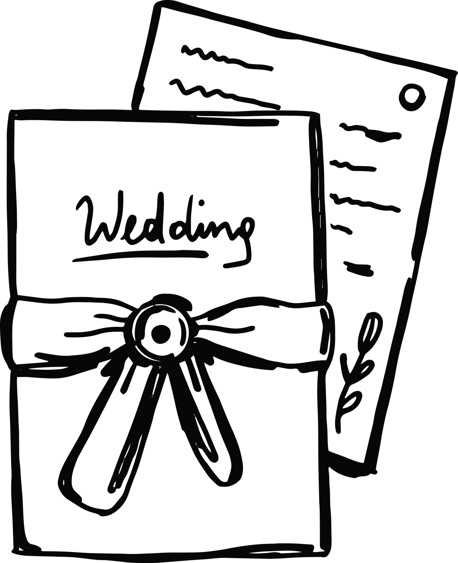 Simple black and white line drawings of tied ribbons and bows arranged in a horizontal row.