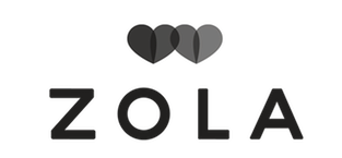 Black Zola wedding brand logo with three heart icons on dark background.