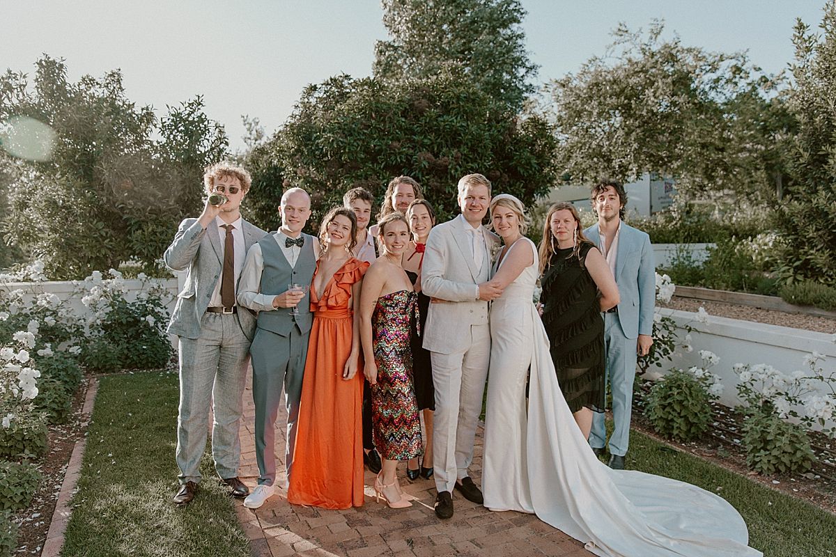 Guests laughing and mingling at intimate Western Cape wedding