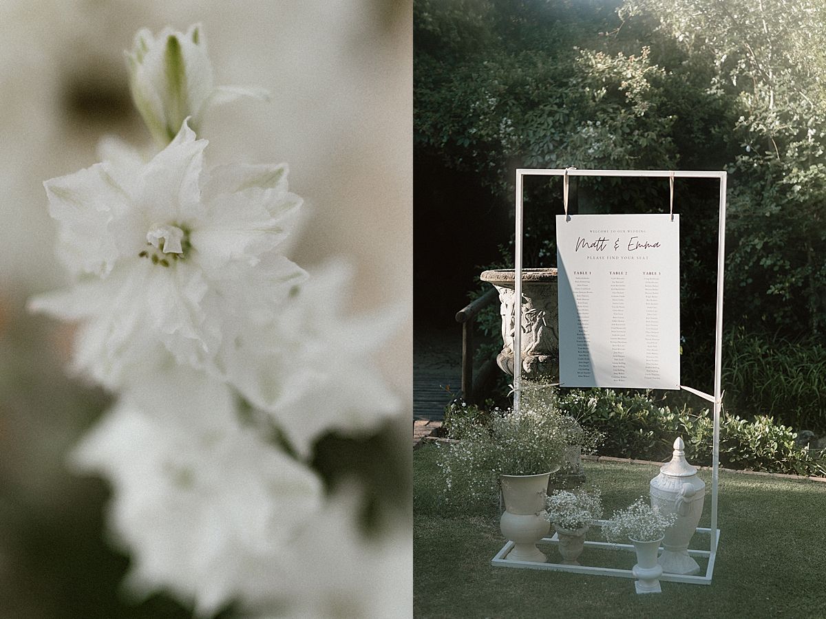 Bride and groom sharing a joyful moment at Weltevreden Estate, with elegant floral arrangements and Cape Dutch architecture.