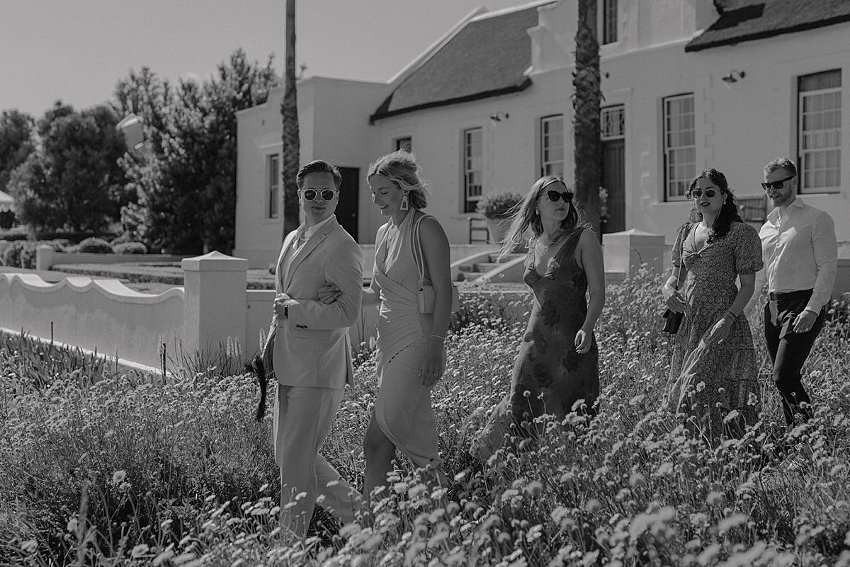 Guests laughing and mingling at intimate Western Cape wedding