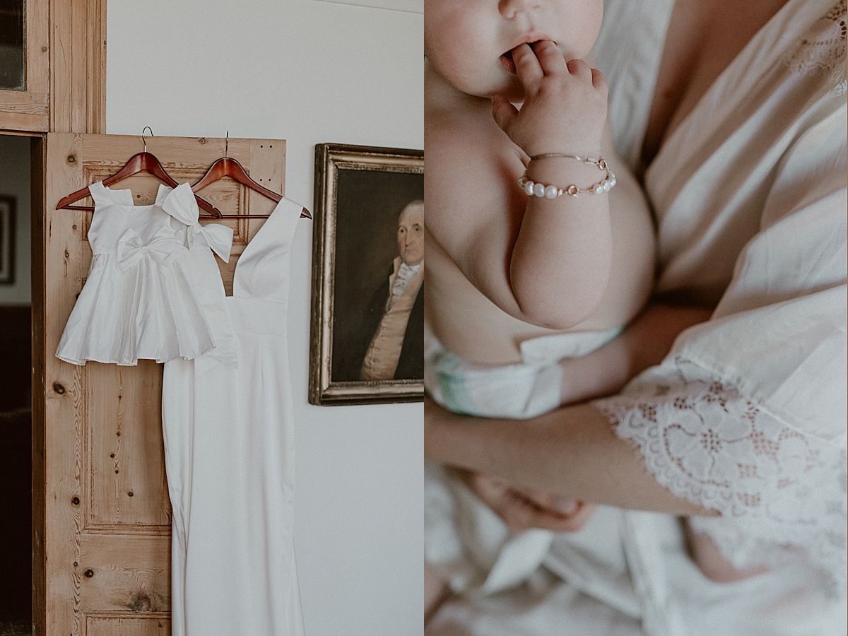 Bride’s wedding dress draped beautifully