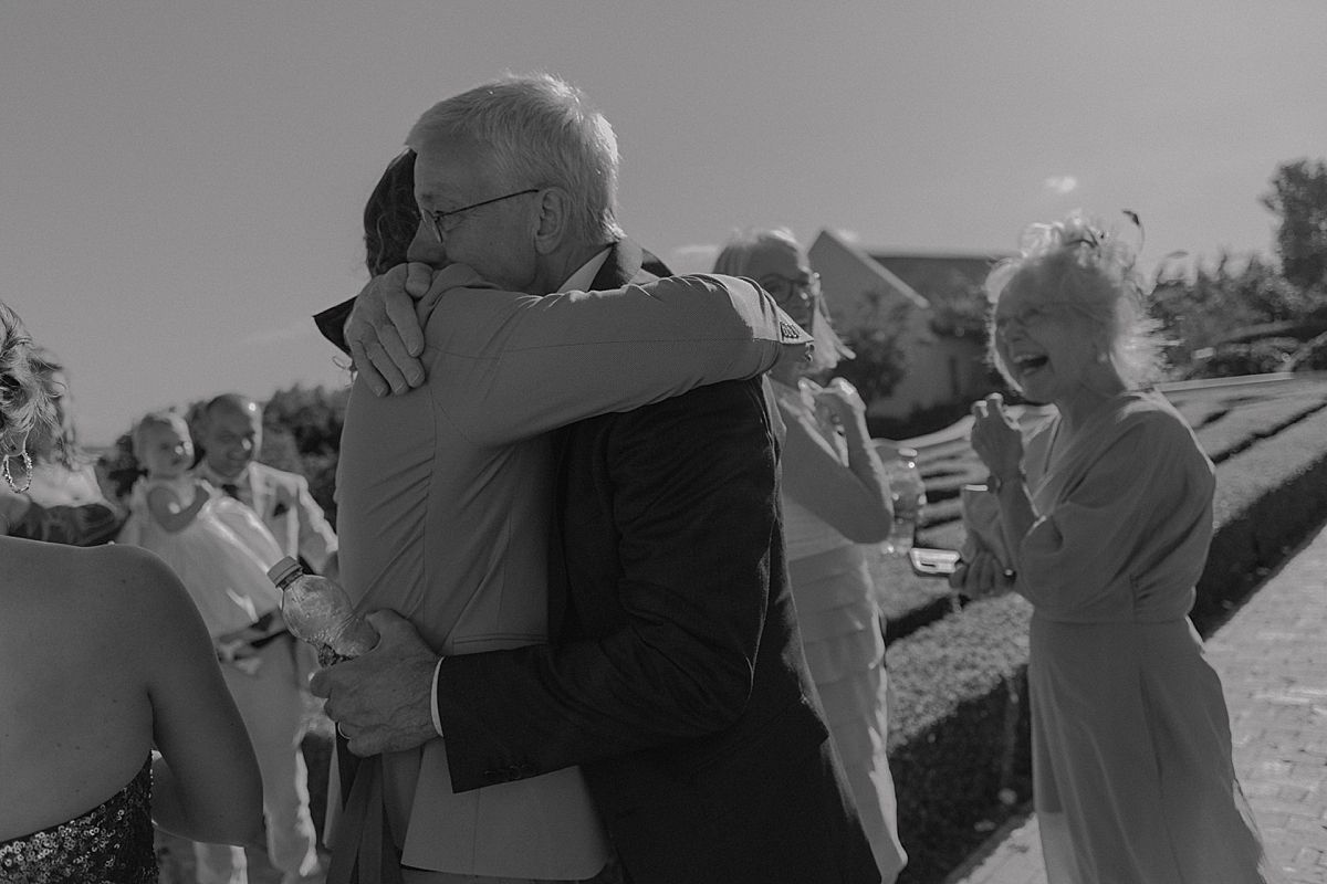Guests laughing and mingling at intimate Western Cape wedding