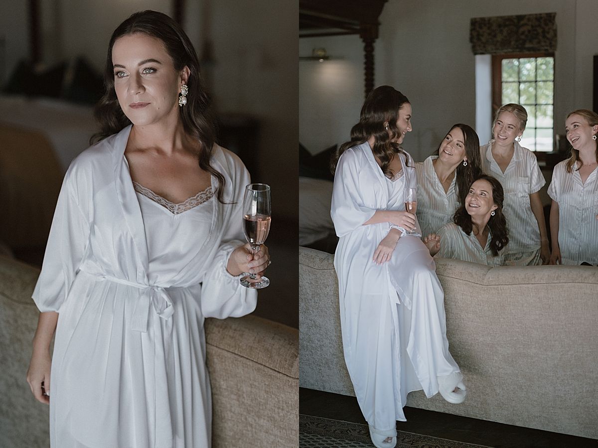 Bride and groom sharing a joyful moment at Weltevreden Estate, with elegant floral arrangements and Cape Dutch architecture.