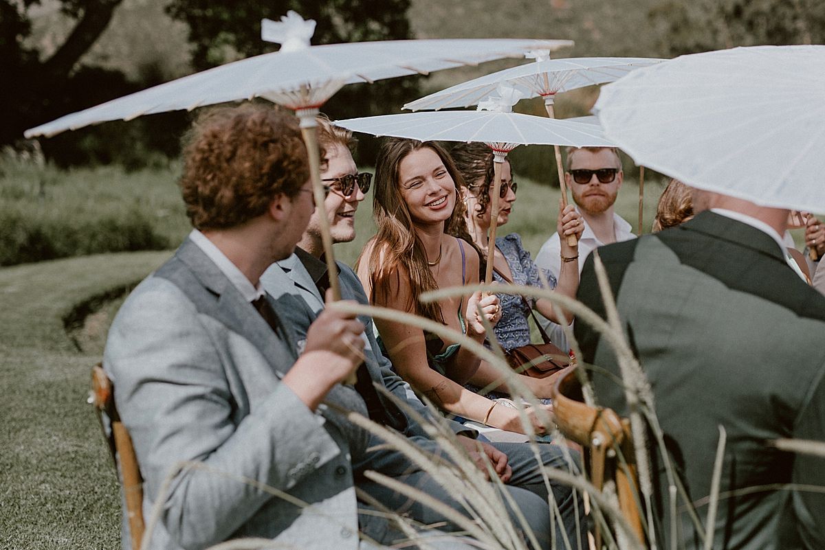 Guests laughing and mingling at intimate Western Cape wedding