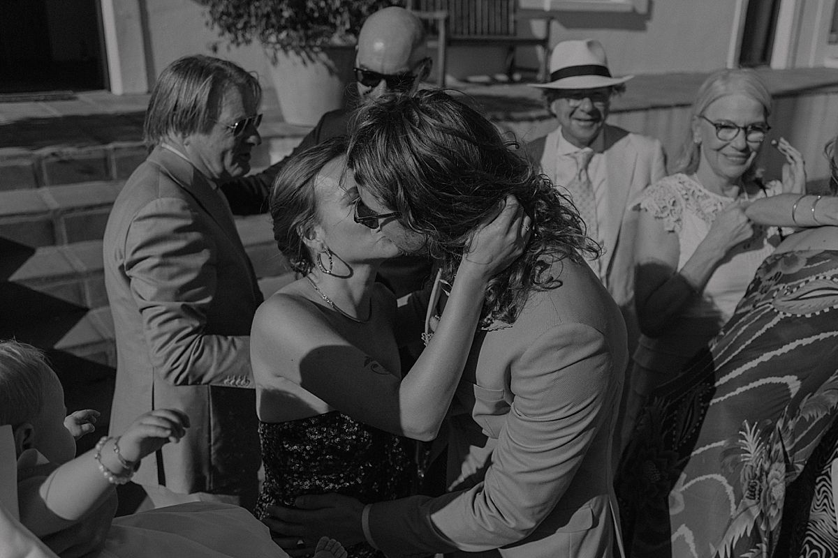 Guests laughing and mingling at intimate Western Cape wedding