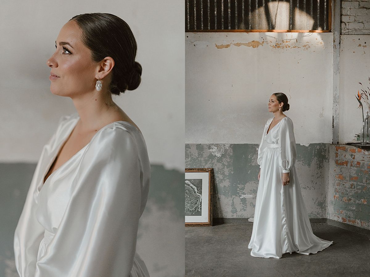 tunning bridal portrait of bride in natural light with soft background blur
