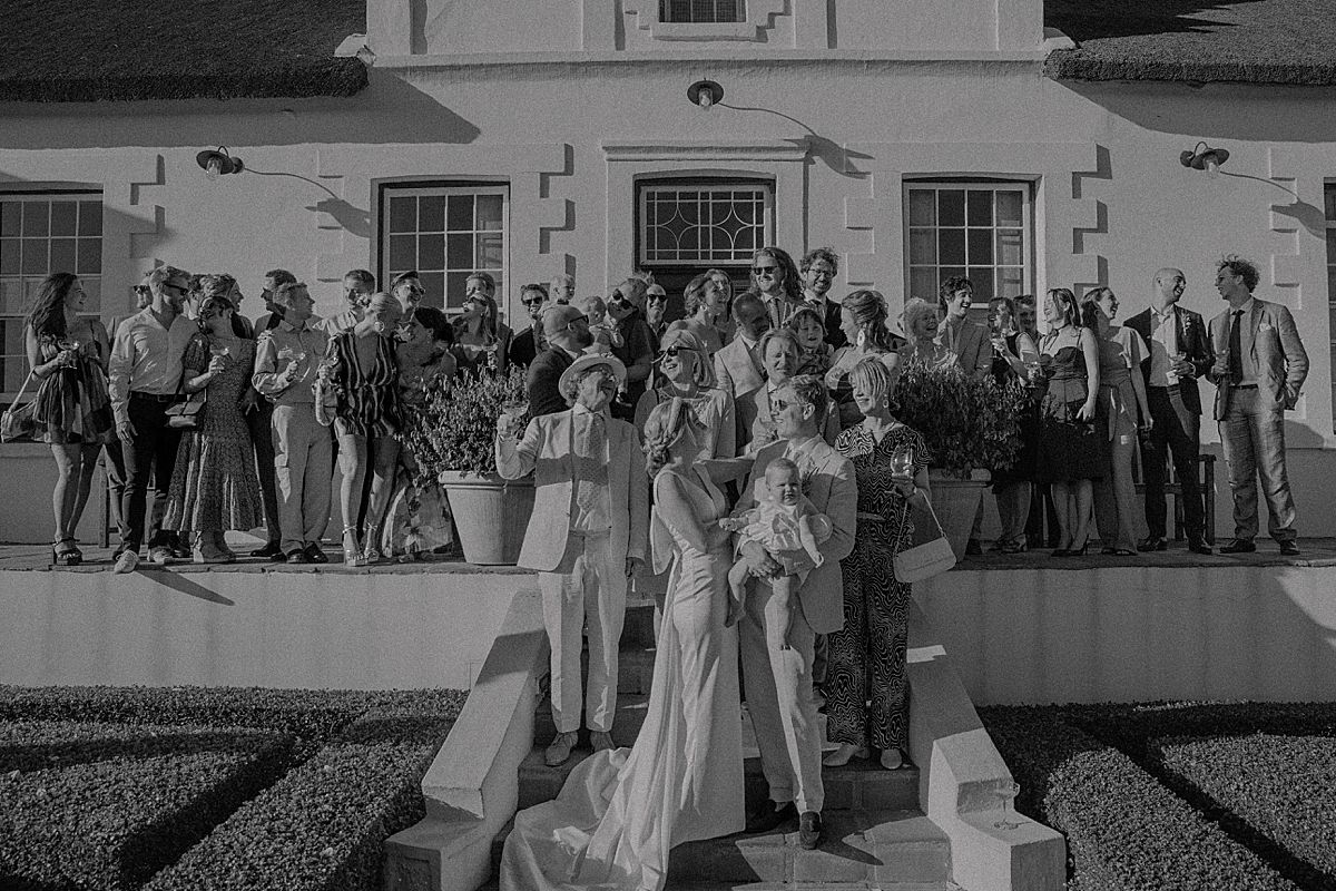 Guests laughing and mingling at intimate Western Cape wedding