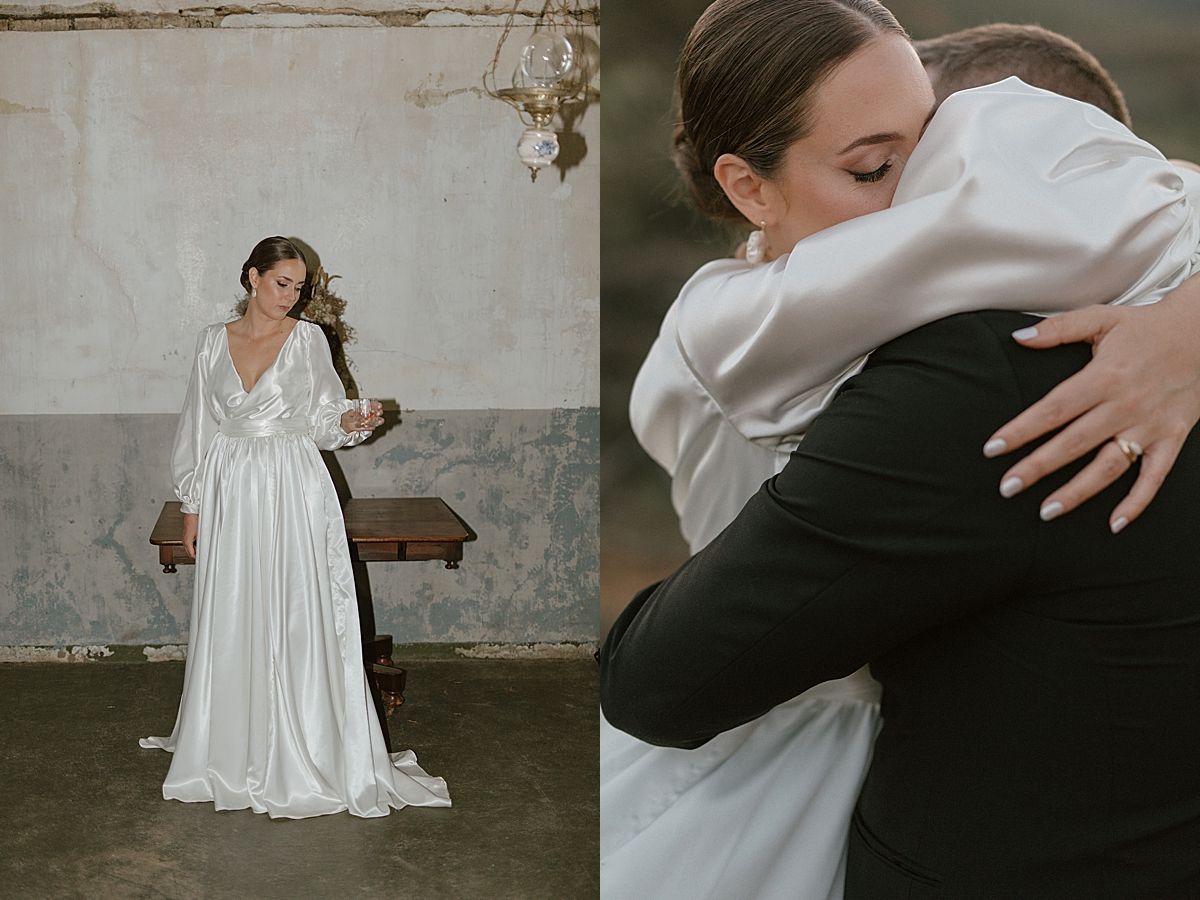 Bride and groom sharing a tender moment in golden sunlight at Cape Town wedding