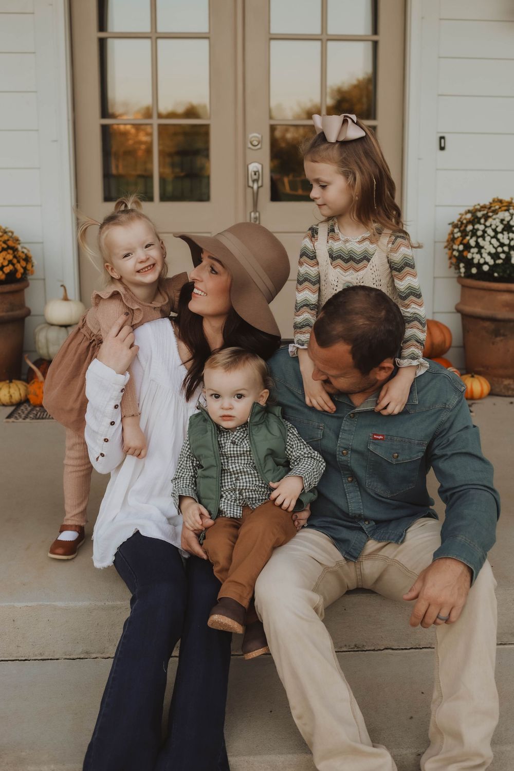 Family photo session in golden fall light