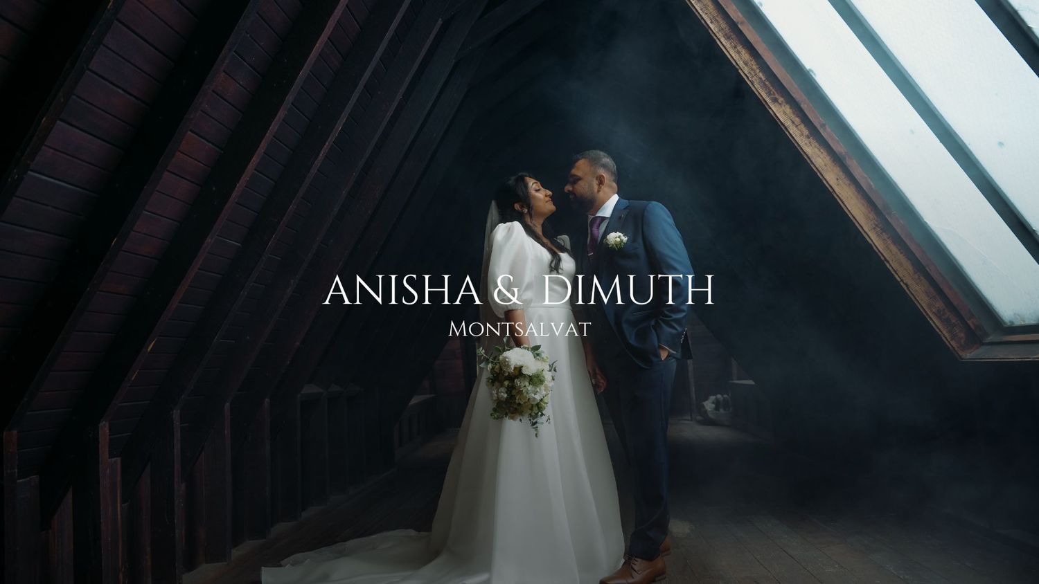 A bride and groom share an intimate moment during their wedding ceremony in a rustic garden setting.