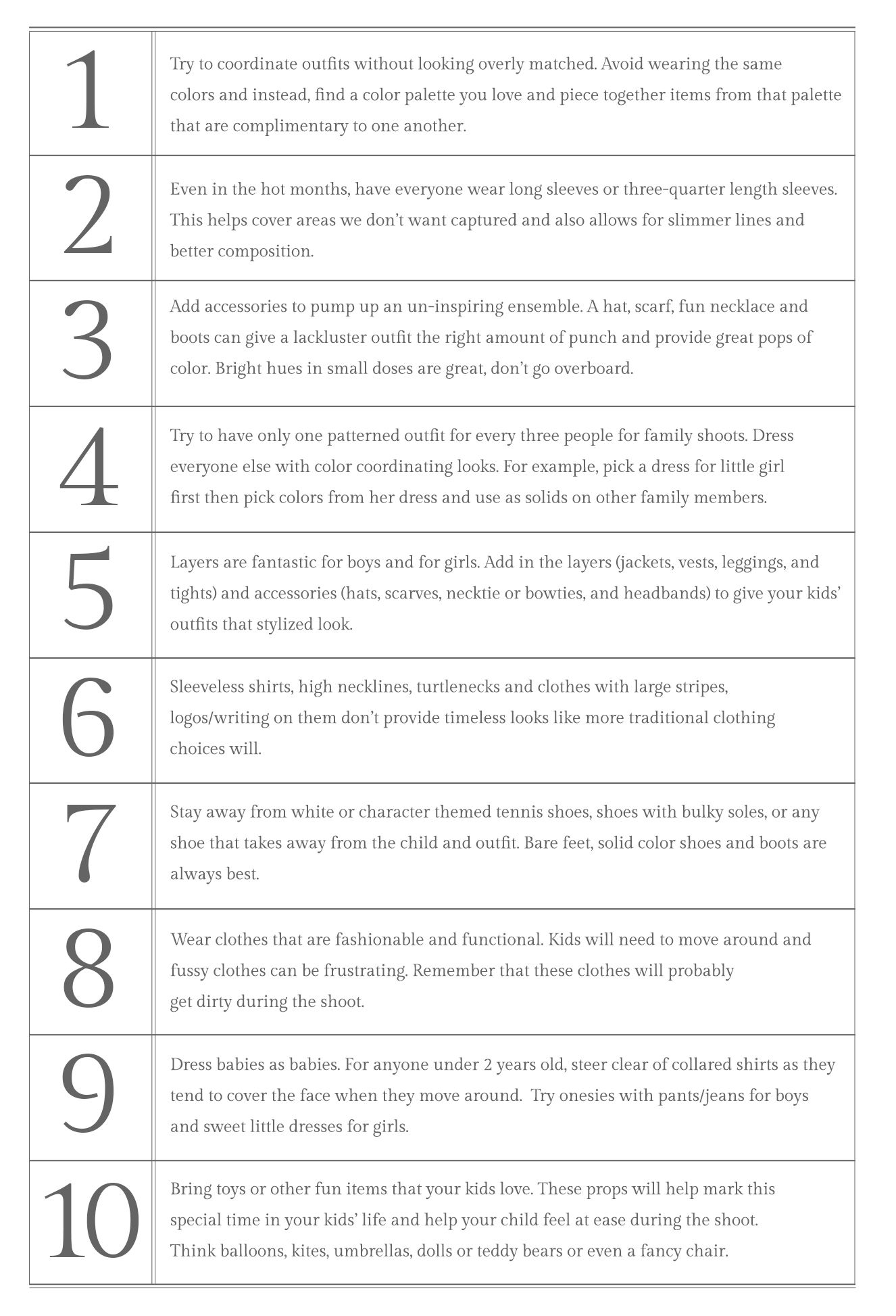 A numbered list of fashion and styling tips printed in black text on white paper.