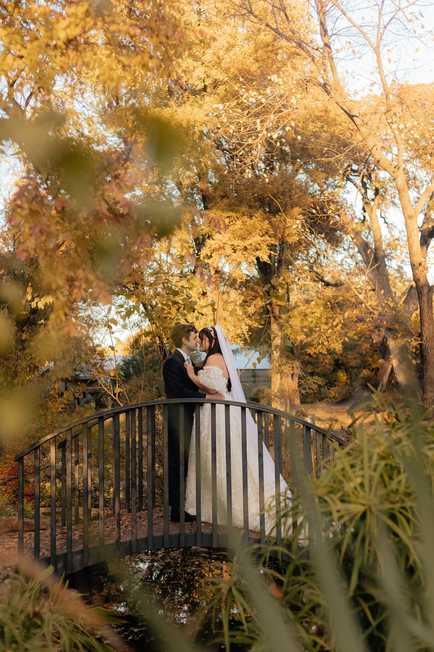 Wedding couples photos taken at the Grapevine botanic Garden in Grapevine, Texas taken by Kaitlyn Fleming Photography.