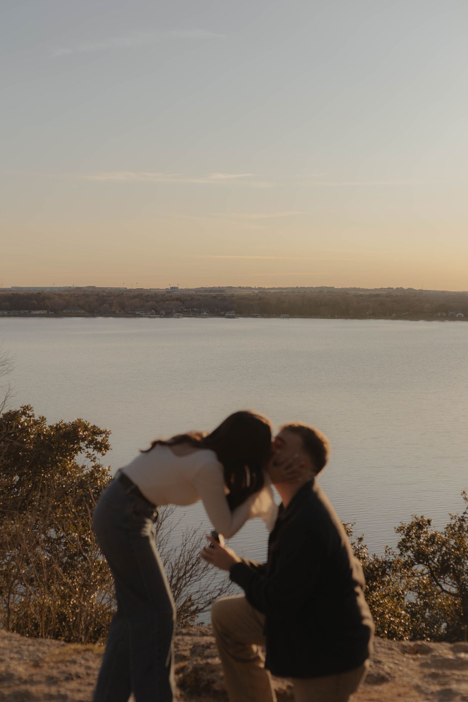 Engagement/Proposal Photos taken at Mosque Pointe Park in Lake Worth, Texas taken by Kaitlyn Fleming Photography during golden hour.