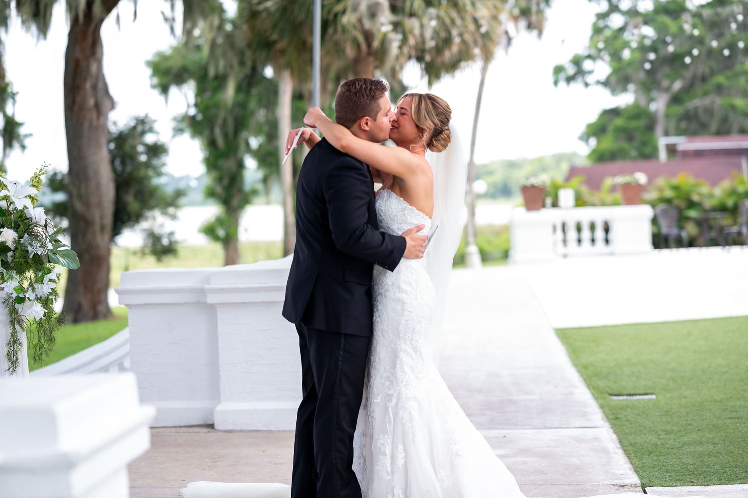 Romantic reception decor under twinkling lights at Bella Cosa