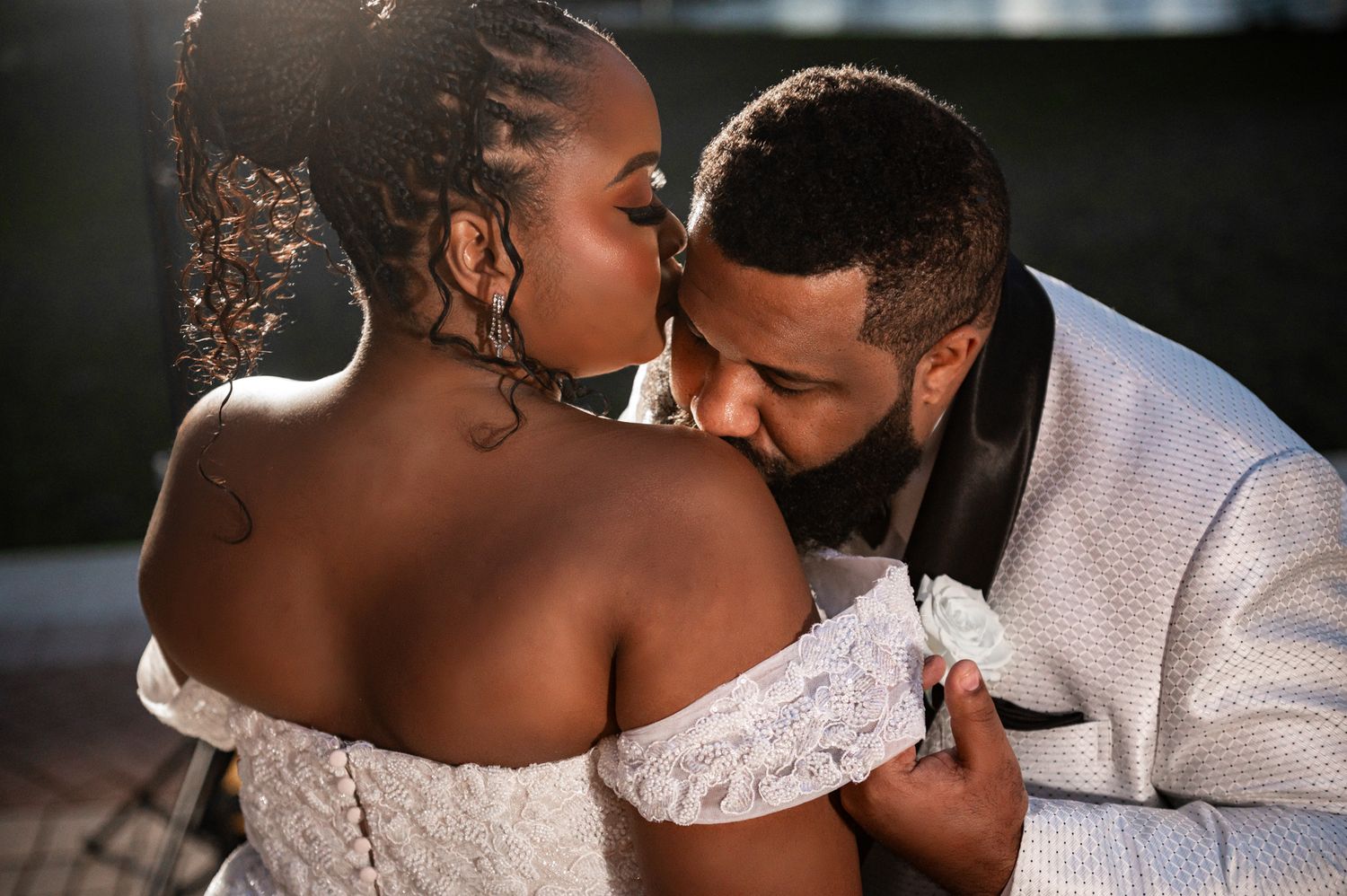 Bride and groom's first kiss as a married couple in Palm Beach