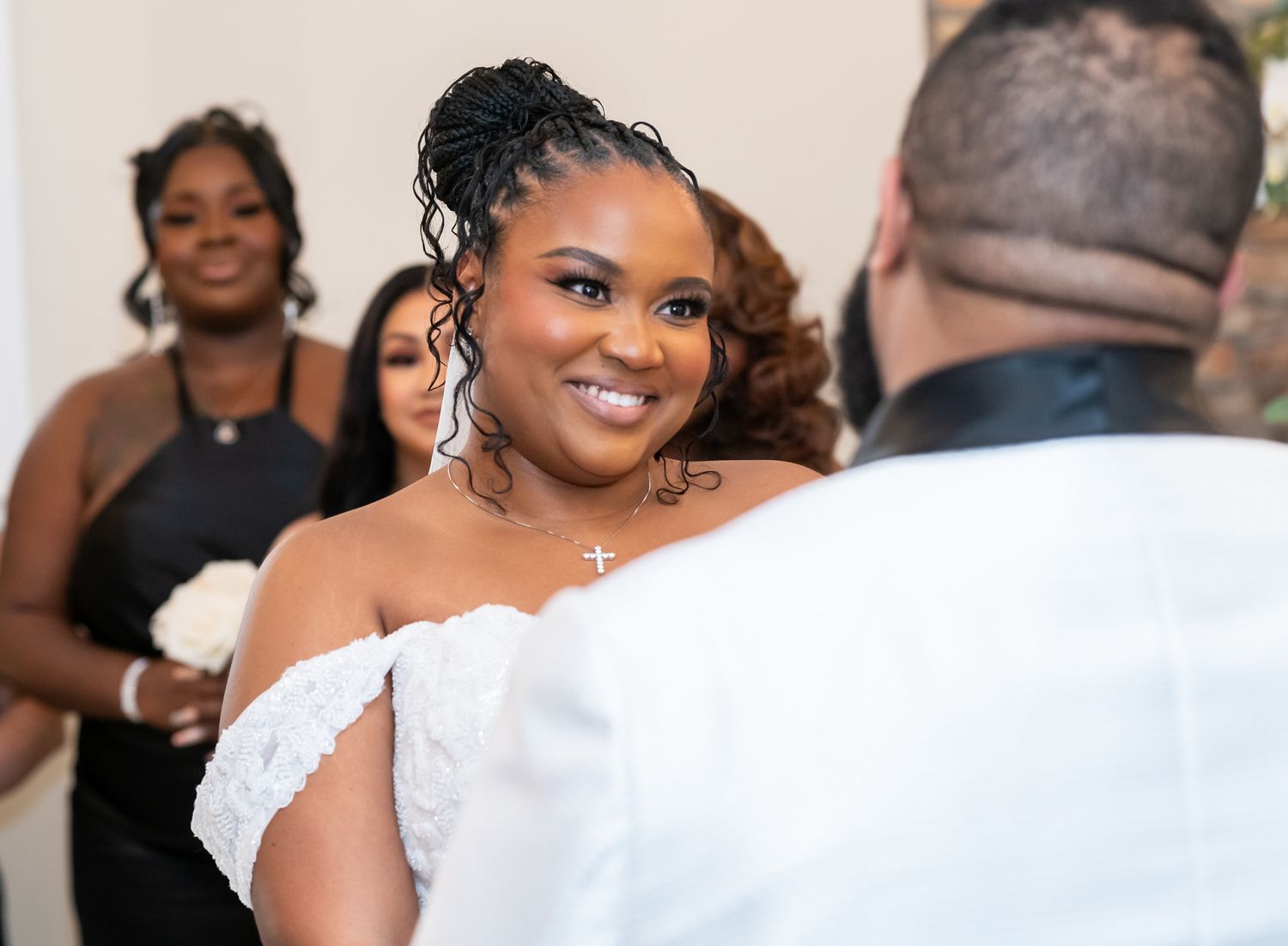 Bride and groom exiting ceremony with sparkler send-off