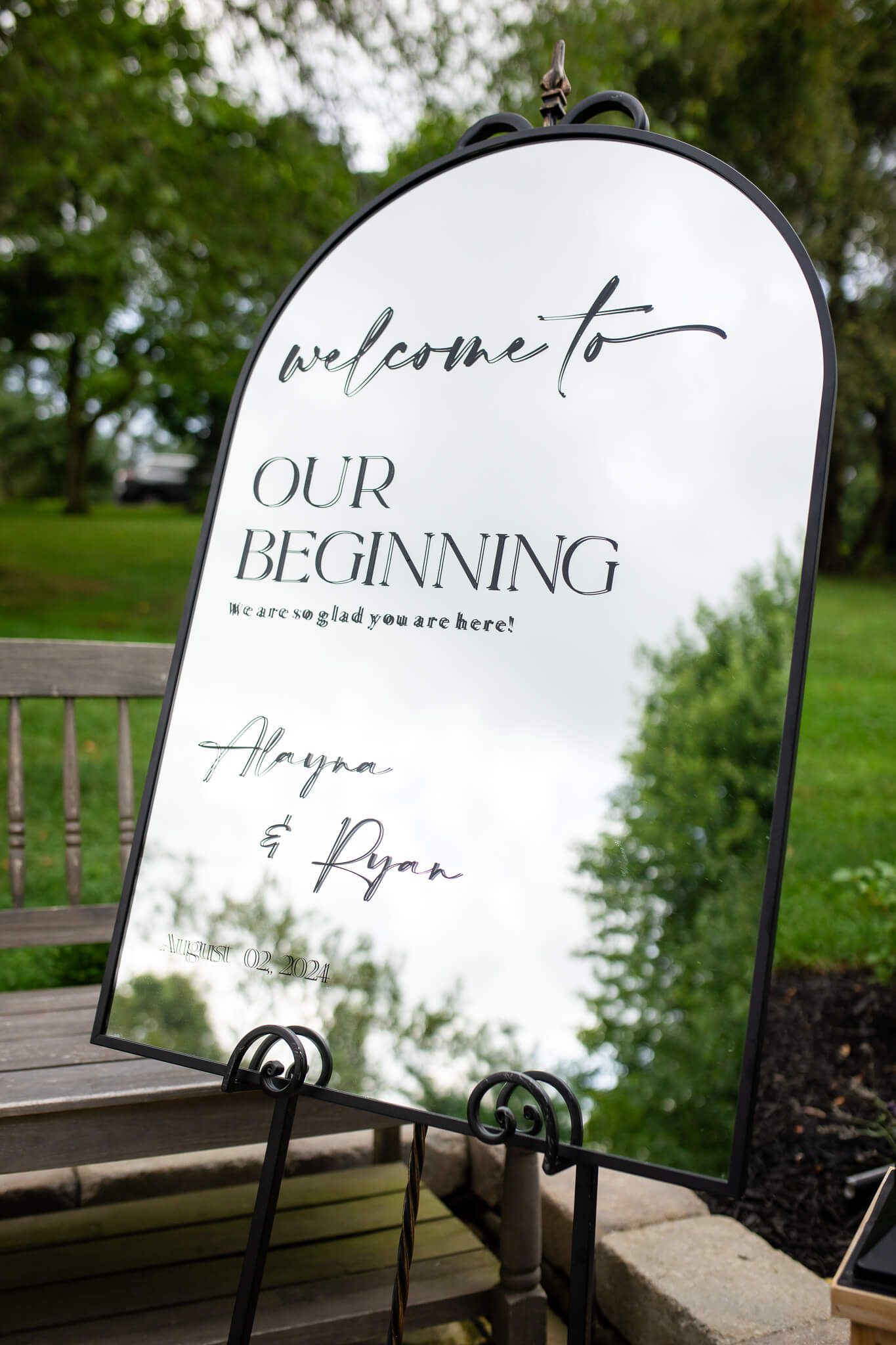 welcome to our beginning wedding mirror sign