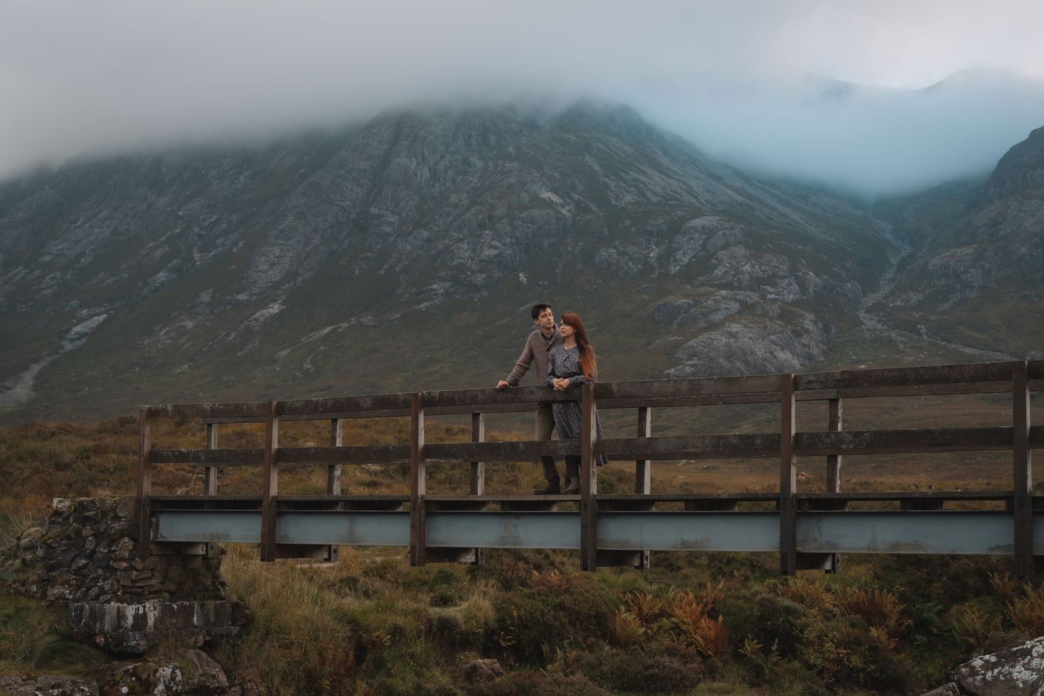 Candid moment in Glencoe mountains during couples shoot