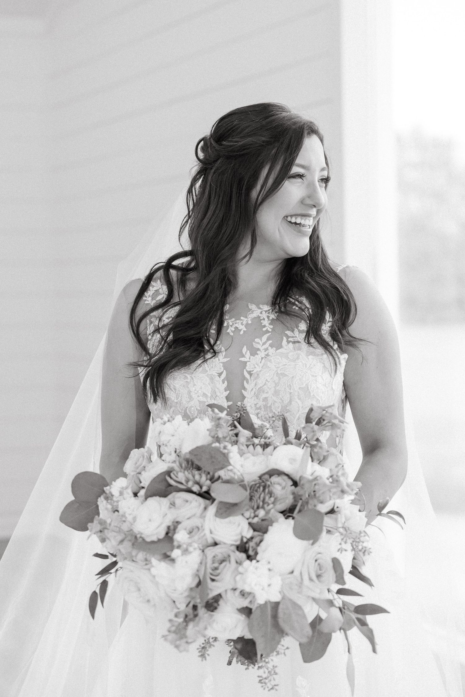 Bride smiling at Farmhouse Events Venue