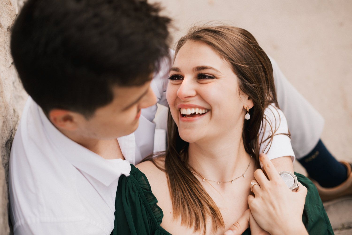 Series showing affectionate interaction in natural lighting.
