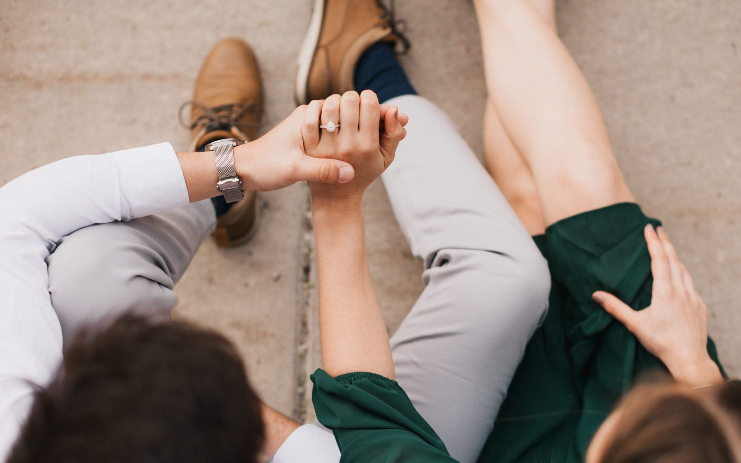 Close-up series of intimate moments showing hands and clothing details.