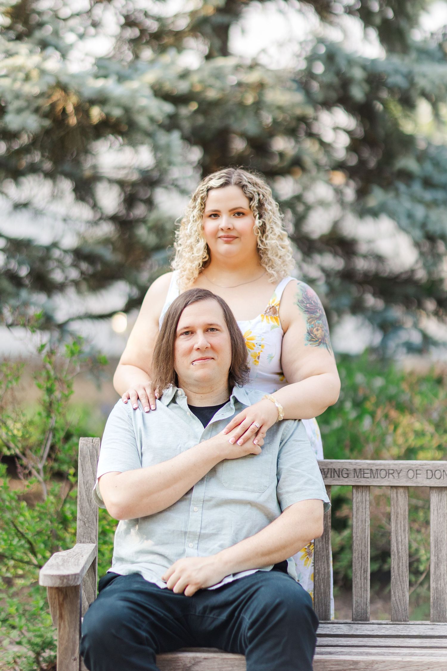 Romantic engagement portraits in garden setting at Lilacia Park Lombard IL