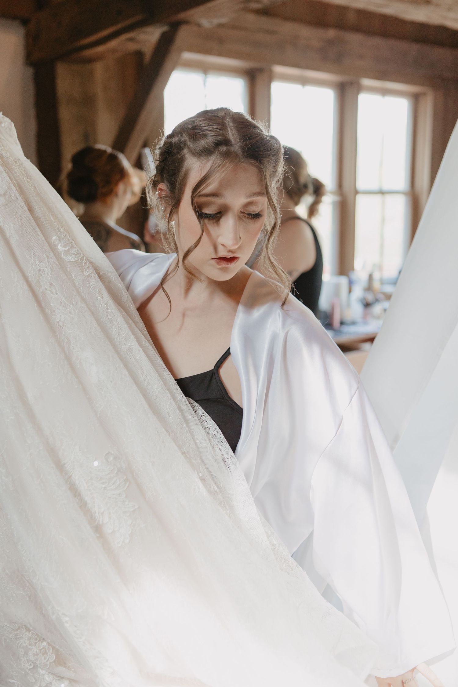 Bride getting ready photo with dress details in Bethlehem, PA
