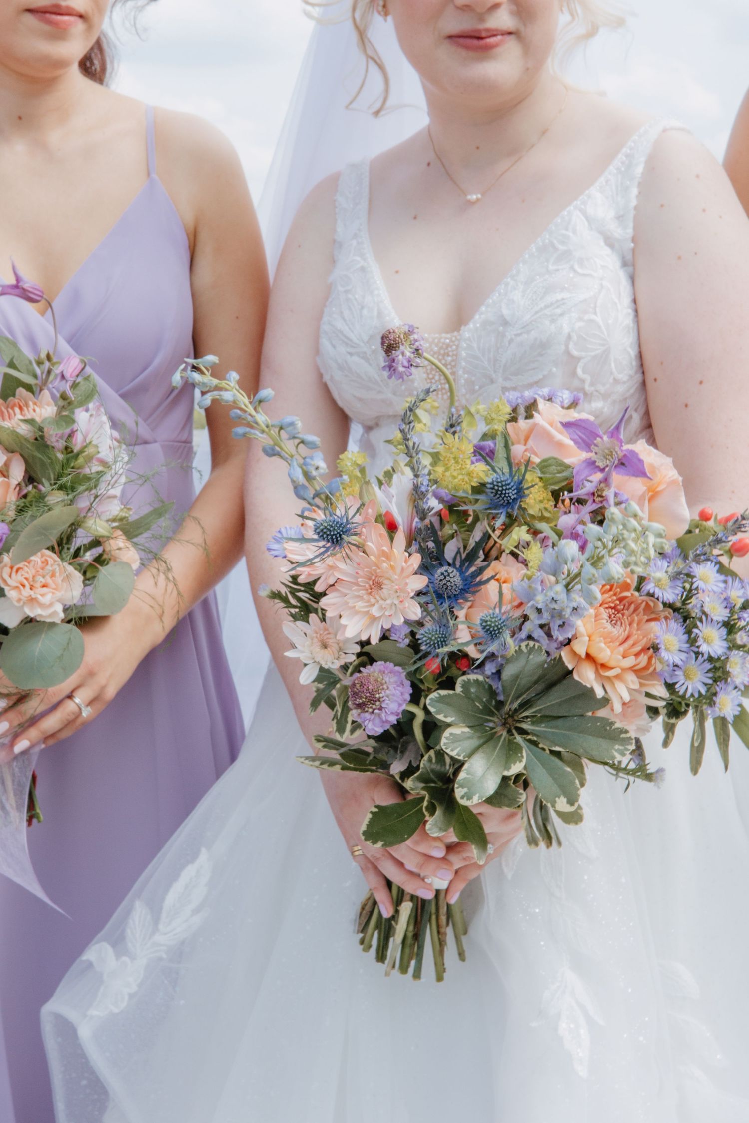 Bridal bouquet close-up with pastel florals in Bethlehem PA, styled fine art wedding image