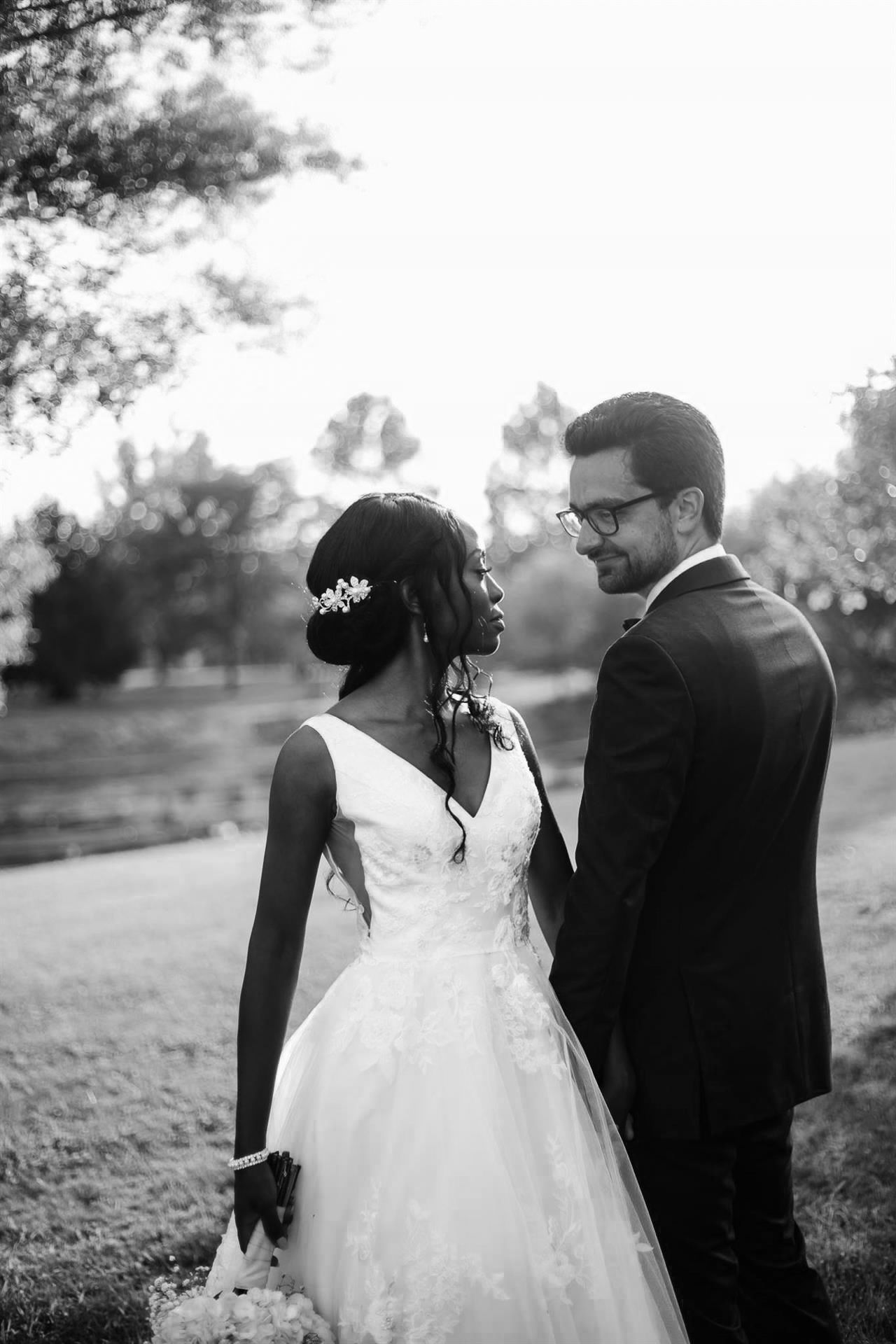 Golden hour couple portraits in Poconos, PA hills, romantic film aesthetic in black and white