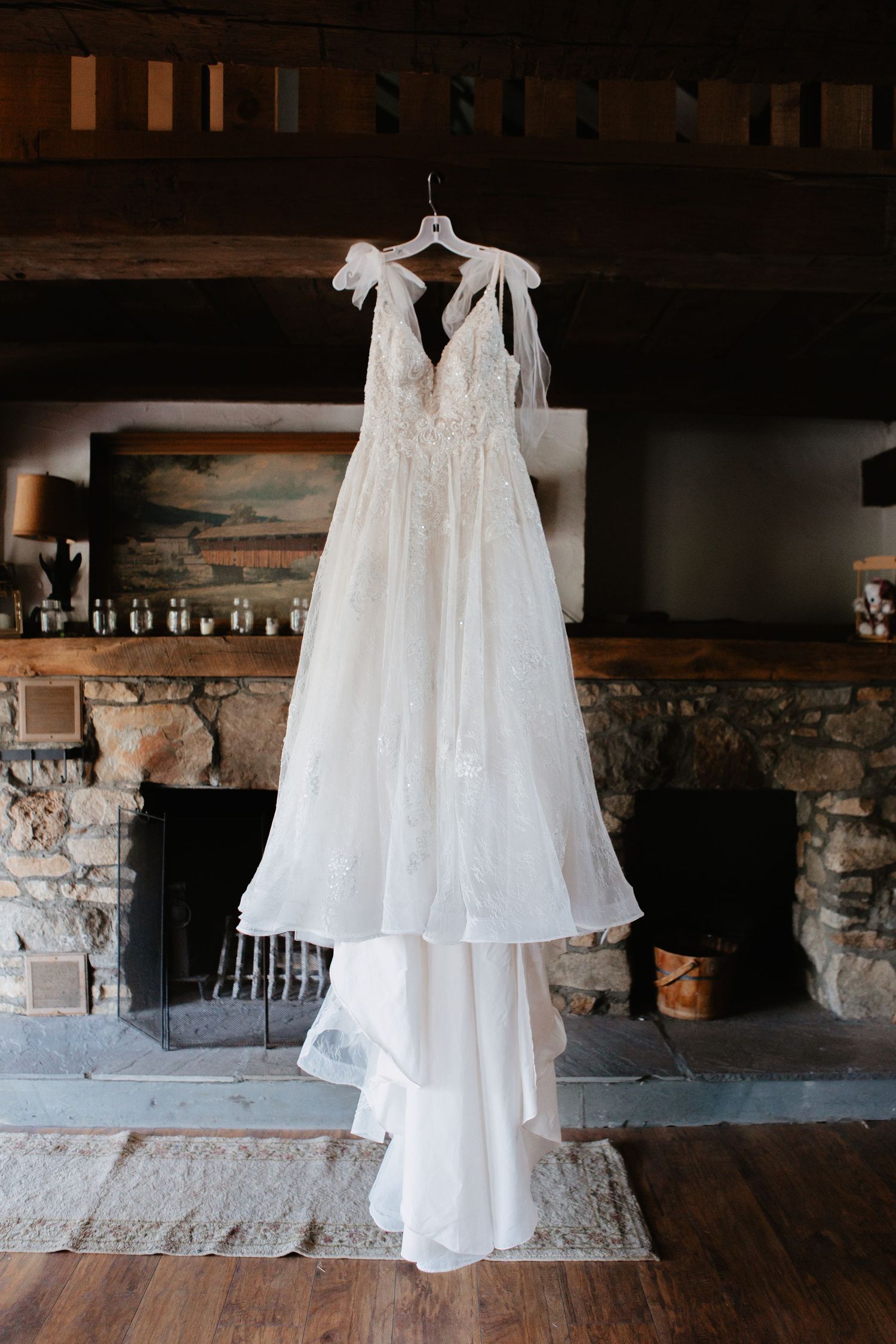 Dress Detail Photo in bright whites and deep shadows handing off a balcony in Bethlehem, PA